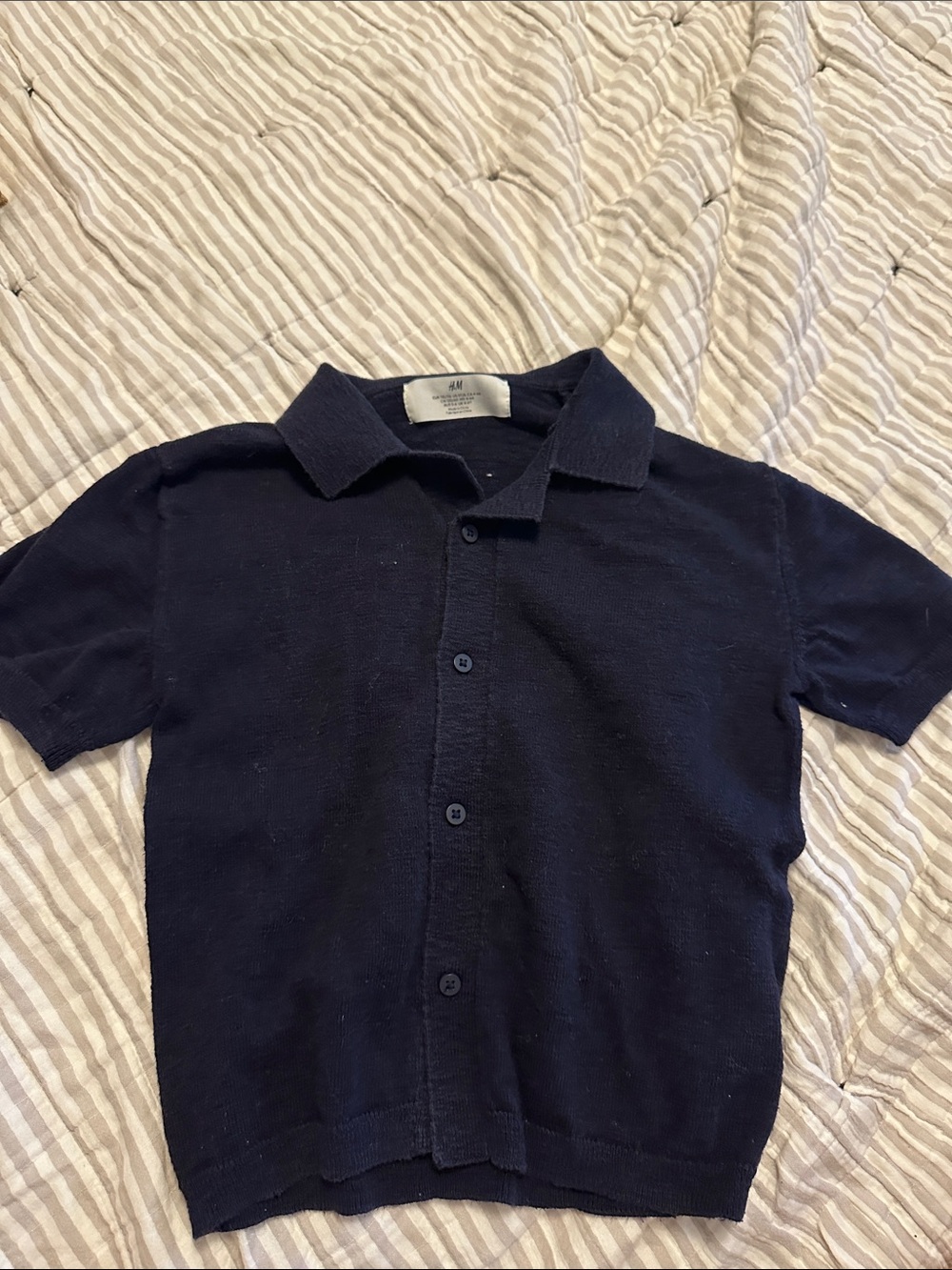 H&M Men’s Dark Navy Short-Sleeve Button-Up Polo